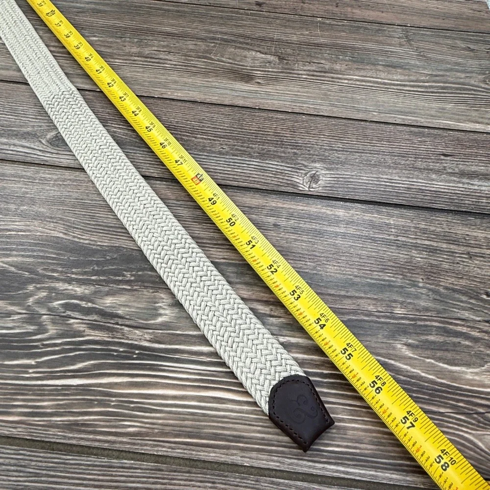 Collars‎ & Co Mens Size XXXL Woven Stretch Belt Beige Leather Trim Golf
